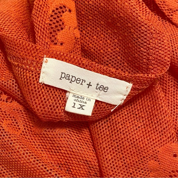 Paper + Tee Sheer Mesh Kimono Open Front Scalloped Embroidered Lace Orange 1X - Picture 11 of 12